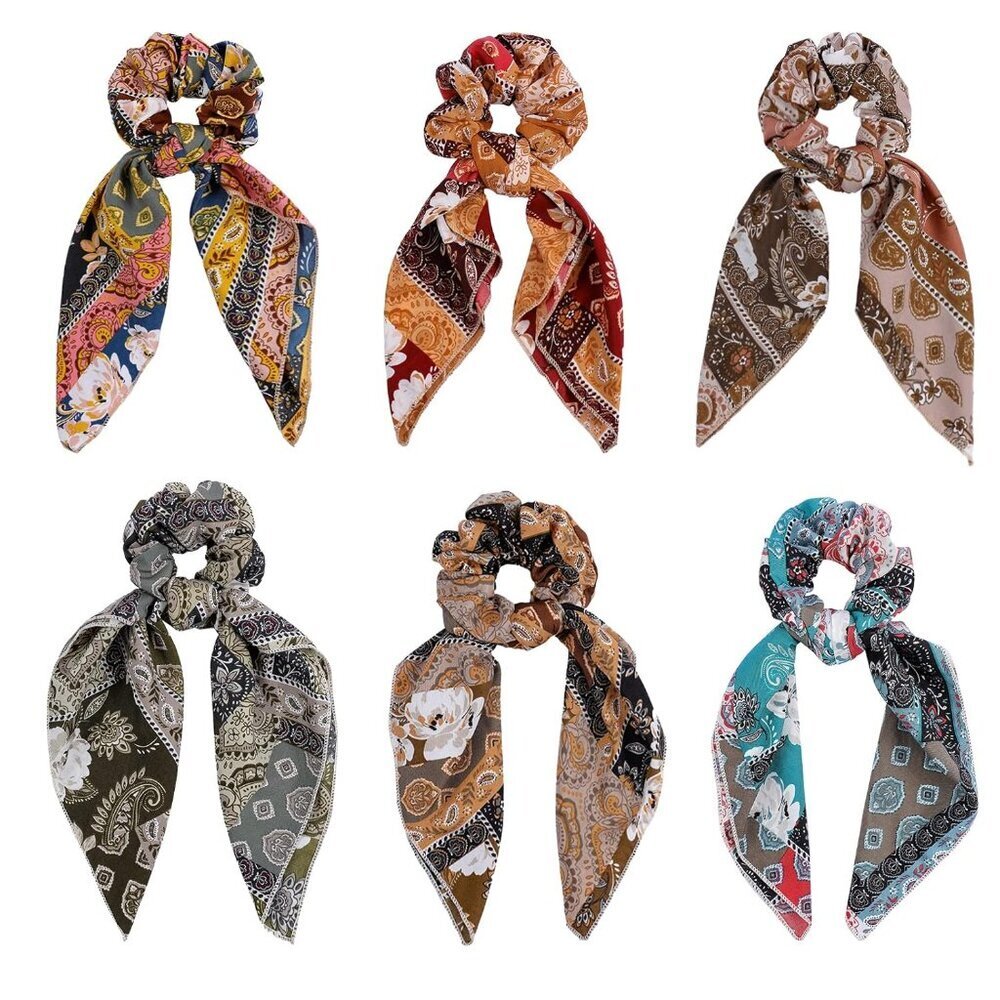 Paisley Scrunchie Hair Accessories - Chiffon Hair Scarf Bandana, Scrunchies, Rib